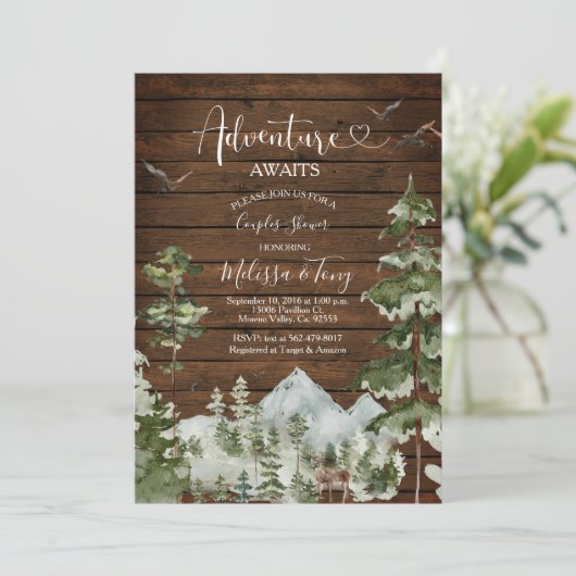 ウッドウィンターアドベンチャーがカップルのシャワーを待つ 招待状 (スタンド正面)