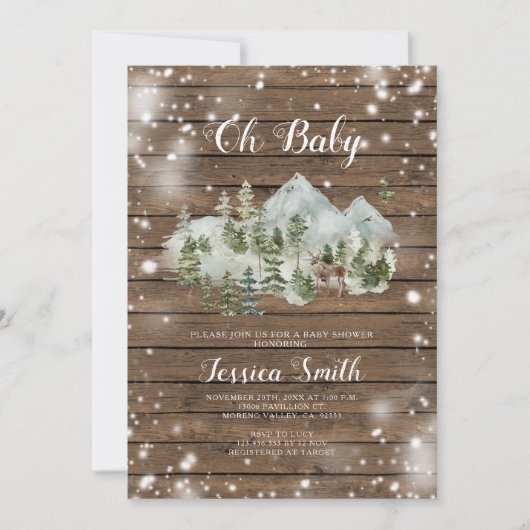 ウッドウィンターディアーウッドランドボーイベビーシャワー 招待状 (正面)