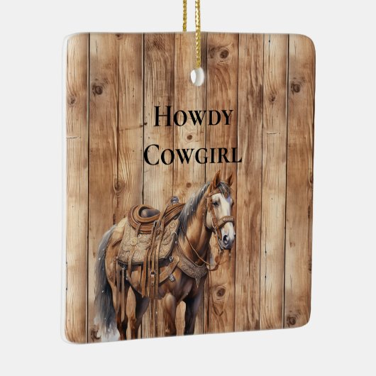 ウッドウェスタンフェイクカウボーイ女性のカーボーイホースクリスマス セラミックオーナメント (右)