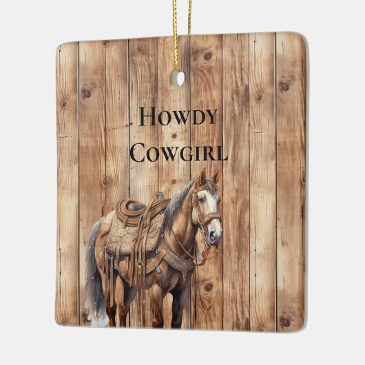 ウッドウェスタンフェイクカウボーイ女性のカーボーイホースクリスマス セラミックオーナメント (左)