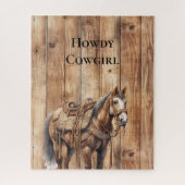 ウッドウェスタンフェイクカウボーイ女性のカーボーイホース ジグソーパズル (縦)