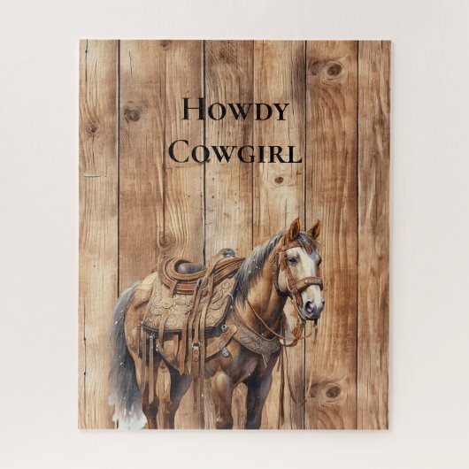 ウッドウェスタンフェイクカウボーイ女性のカーボーイホース ジグソーパズル (縦)