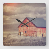 ウッドウェスタン初期のカントリーファームレッドバーン スクエア壁時計 (正面)