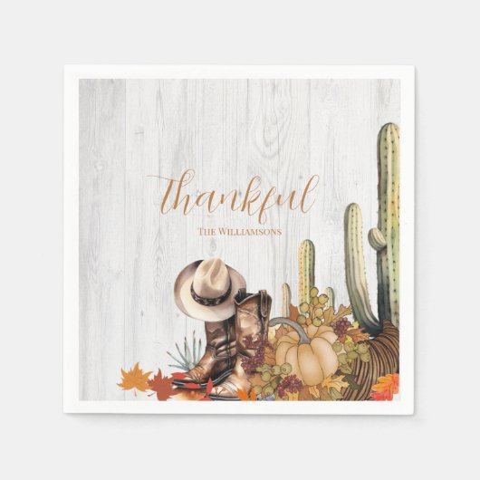 ウッドウェスタン素朴をテーマにした感謝祭ディナー スタンダードカクテルナプキン (正面)