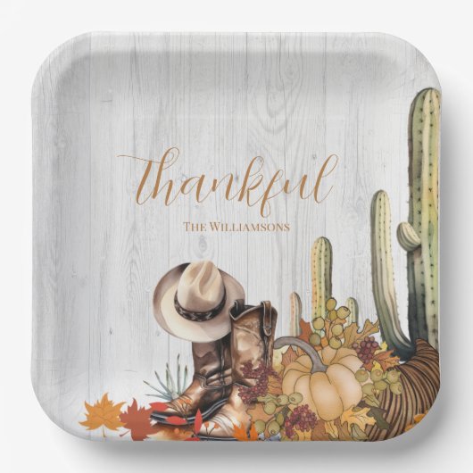 ウッドウェスタン素朴をテーマにした感謝祭ディナー ペーパープレート (正面)