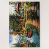 ウッドウォータカラーのログキャビン ジグソーパズル (縦)