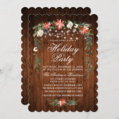 ウッドウォー素朴ターカラーポインセチアライツホリデイ 招待状 (正面/裏面)
