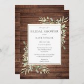 ウッドウォー素朴トカラーグリーンブライダルシャワー 招待状 (正面/裏面)