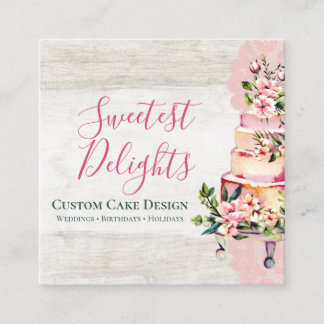 ウッドウォー素朴トカラーフローラ結婚ズケーキベーカリー スクエア名刺