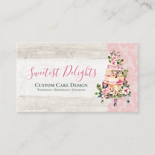 ウッドウォー素朴トカラーフローラ結婚ズケーキベーカリー 名刺 (正面)