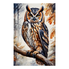 ウッドウカラフルクロウオンツリーブランチ ポスター