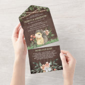 ウッドウッドウッドランド素朴かわいいハリネズミ赤ちゃんシャワー オールインワン招待状 (貼ってはがせる)