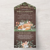 ウッドウッドランド素朴眠るキツネベビーシャワー オールインワン招待状 (内側)