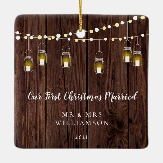 ウッドウ素朴ィーズ初めてのクリスマス結婚した セラミックオーナメント (裏面)