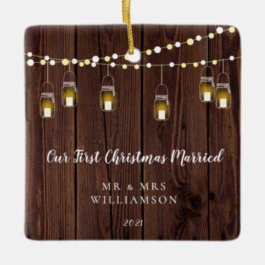 ウッドウ素朴ィーズ初めてのクリスマス結婚した セラミックオーナメント (正面)