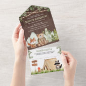 ウッドウ素朴ッドランド動物キャンピングベビーシャワー オールインワン招待状 (貼ってはがせる)