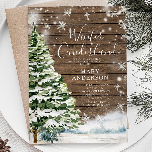 ウッドエバーグリーンウィンターオネダーランド1st誕生日 招待状