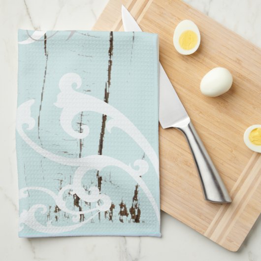 ウッドエレガントブエシーシェルビーチ結婚式 キッチンタオル (四つ折り)