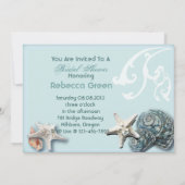 ウッドエレガントブルエシーシェルビーチブライダルシャワー 招待状 (裏面)