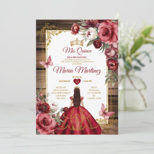 ウッドエレガントブルゴーニュ花プリンセスミクリン 招待状 (スタンド正面)