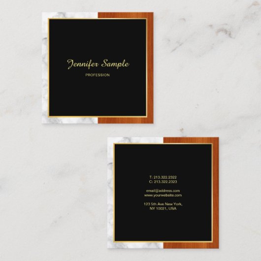 ウッドエレガント大理石金ゴールドラグジュアリーテンプレート スクエア名刺 (正面/裏面)
