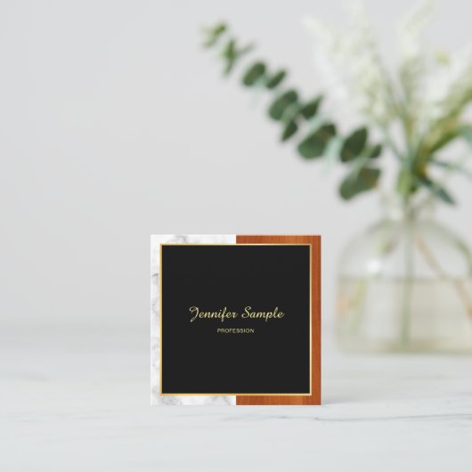 ウッドエレガント大理石金ゴールドラグジュアリーテンプレート スクエア名刺 (スタンド正面)