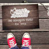 ウッドエレガント素朴たった今結婚しましたホワイトタイポグラフィ ドアマット