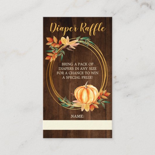 ウッドオレンジカボチャ秋ベビーシャワーおむつラッフル エンクロージャーカード (正面)