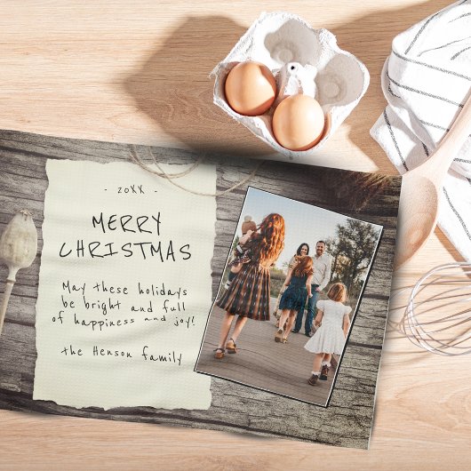 ウッドオールド素朴紙スクリプトのクリスマスフォト キッチンタオル