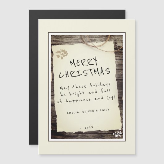 ウッドオールド素朴紙スクリプトメリークリスマスカード (正面/裏面)