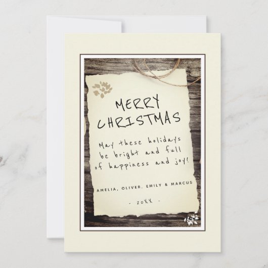 ウッドオールド素朴紙スクリプトメリークリスマス シーズンカード (正面)