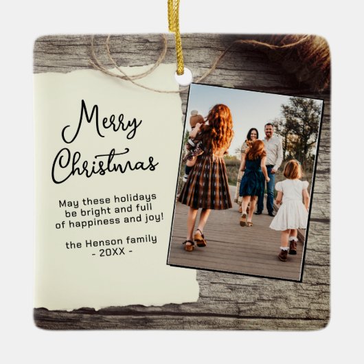 ウッドオールド素朴紙メリークリスマスファミリーズ セラミックオーナメント (正面)