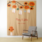 ウッドオ素朴レンジフローラメイスンジャーの写真の背景 タペストリー (インサイチュ)