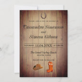 ウッドカウボーイブーツ素朴、結婚式 招待状 (正面)