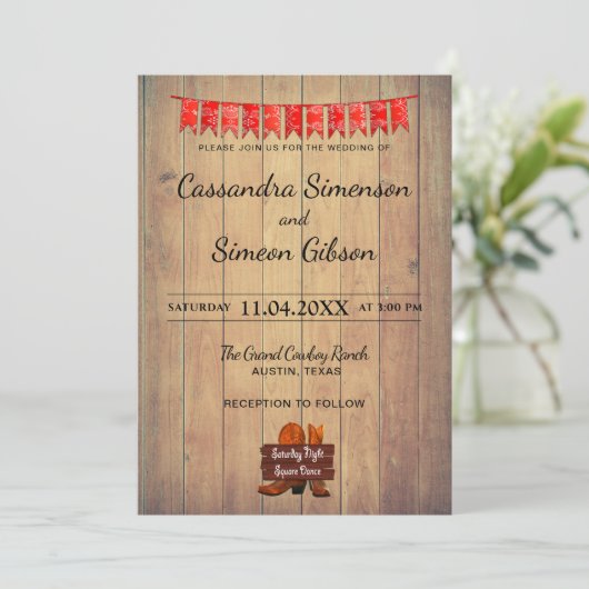 ウッドカウボーイブーツ、ダンス素朴ウェディングデー 招待状 (スタンド正面)