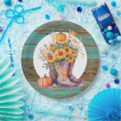 ウッドカウボーイ素朴ブーツパンプキンス秋 ペーパープレート (パーティー)