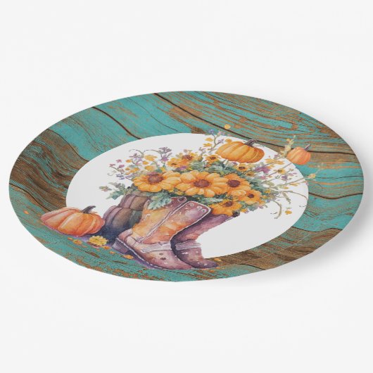 ウッドカウボーイ素朴ブーツパンプキンス秋 ペーパープレート (アングル)