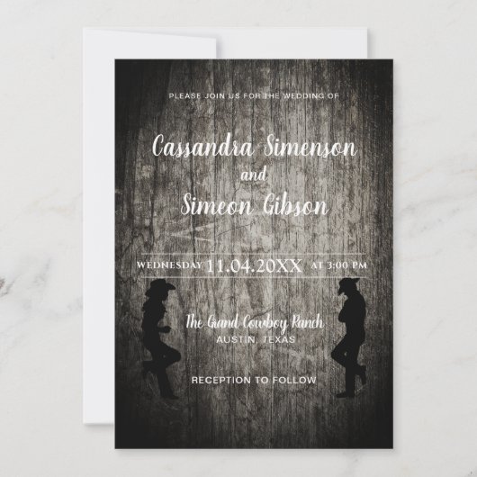ウッドカウボーイ、女性のカーボーイ素朴結婚式 招待状 (正面)