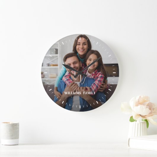 ウッドカスタムファミリーネームファームハウスラージクロック ラージ壁時計 (ホーム)