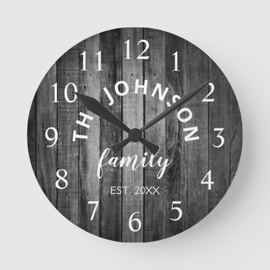 ウッドカスタムファミリー名ファ素朴ームハウス ラウンド壁時計 (正面)