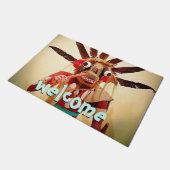 ウッドカチーナドールおもしろい顔ウェルカムタイポグラフィ ドアマット (アングル)