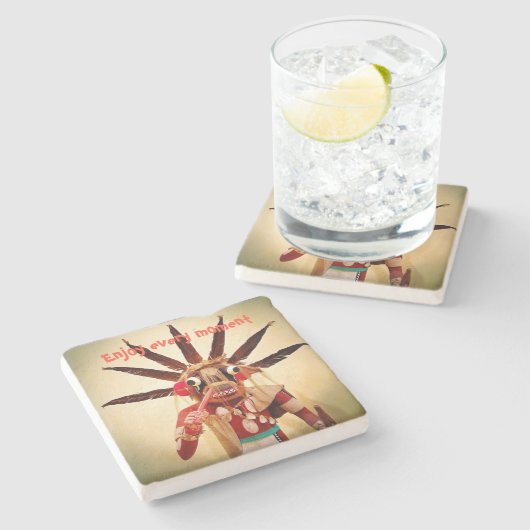 ウッドカチーナドールおもしろい顔楽しむ毎時 ストーンコースター (横)