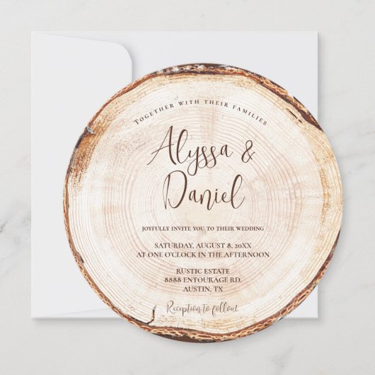ウッドカットカスタムグレイン招待状素朴結婚ズ 招待状 (正面)
