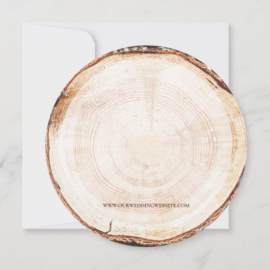 ウッドカットスライス素朴の結婚手書きスクリプト 招待状 (裏面)