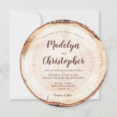 ウッドカットスライス素朴の結婚手書きスクリプト 招待状 (正面)