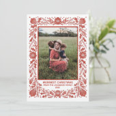 ウッドカットホリデイボタニカルフレームレッドフォトカード 案内状 (スタンド正面)