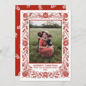 ウッドカットホリデイボタニカルフレームレッドフォトカード 案内状 (正面/裏面)