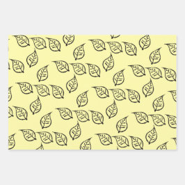 ウッドカットリーフパターンオンパステル ラッピングペーパーシート