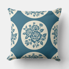 ウッドカットローズブーケロケットクリームネイビー クッション