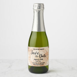 ウッドカット名前をカスタムするウェディング日付を保存 スパークリングワインラベル